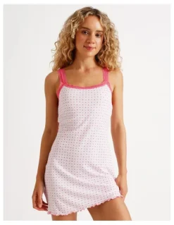 Chloe & Lola Lola Lace Trim Rib Chemise in Heart & Bows Print