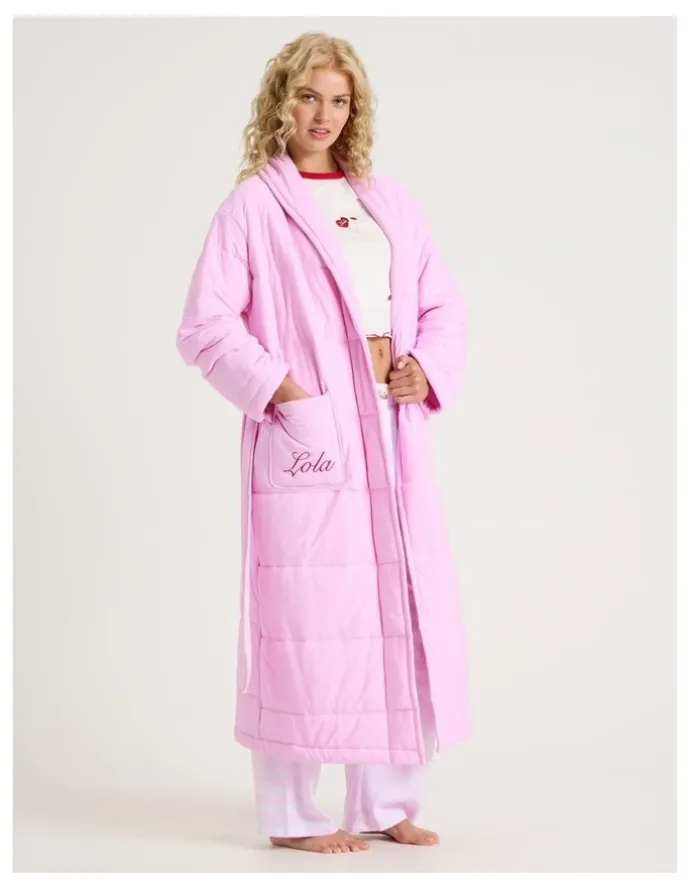 Chloe & Lola Lola Quilted Robe in Fairy Floss Pink
