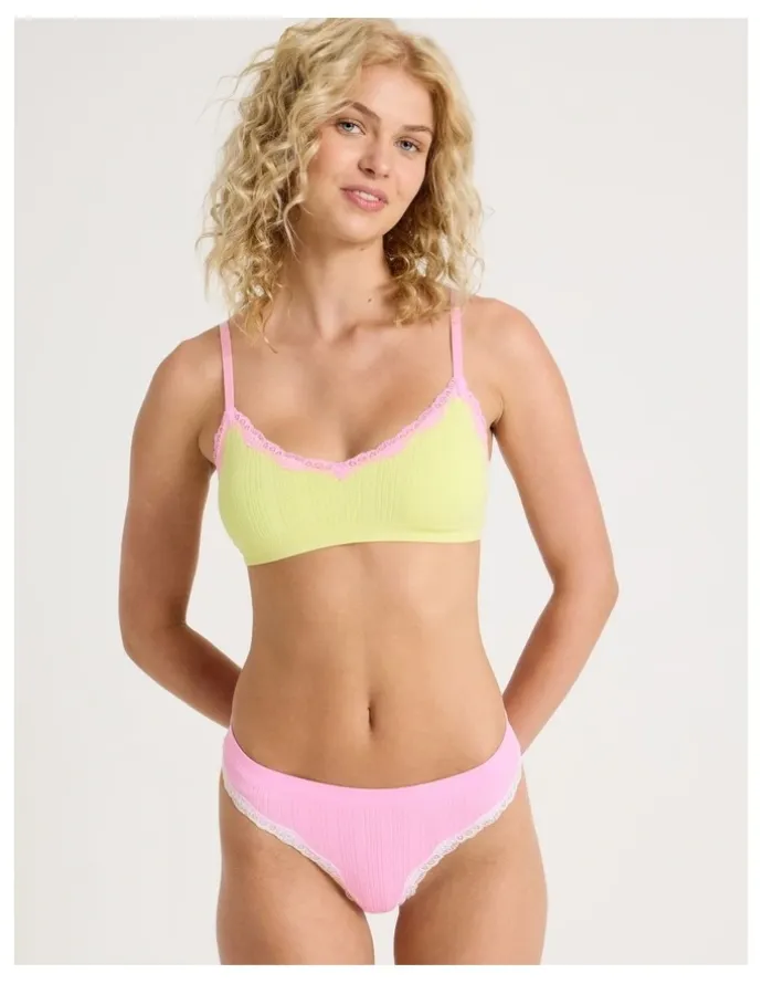 Chloe & Lola Lola Seamless Pointelle Scoop Bralette in Yellow