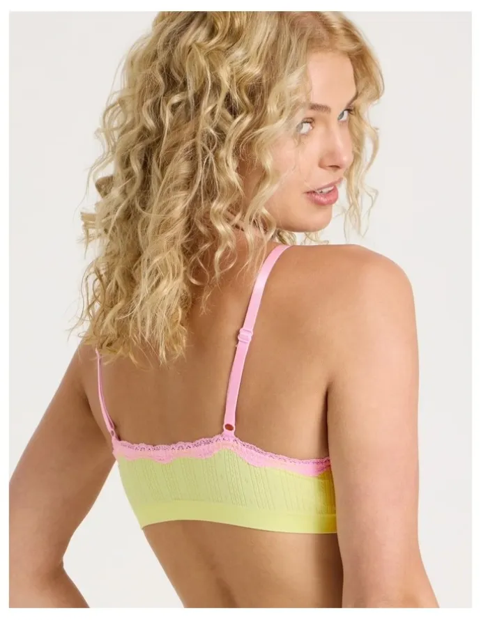 Chloe & Lola Lola Seamless Pointelle Scoop Bralette in Yellow