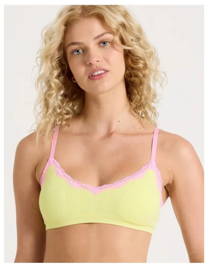 Chloe & Lola Lola Seamless Pointelle Scoop Bralette in Yellow