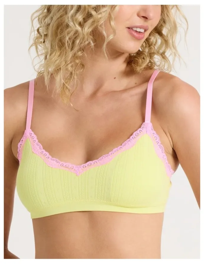 Chloe & Lola Lola Seamless Pointelle Scoop Bralette in Yellow