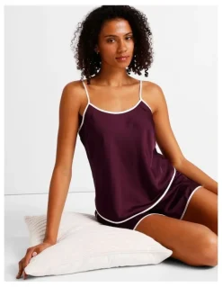 Chloe & Lola Luxe Satin Binding Cami Boxer Set in Plum