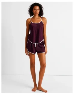 Chloe & Lola Luxe Satin Binding Cami Boxer Set in Plum