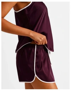 Chloe & Lola Luxe Satin Binding Cami Boxer Set in Plum