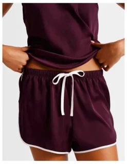 Chloe & Lola Luxe Satin Binding Cami Boxer Set in Plum
