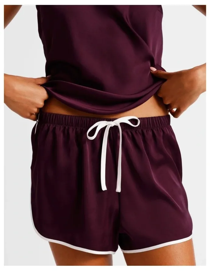 Chloe & Lola Luxe Satin Binding Cami Boxer Set in Plum