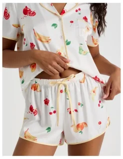 Chloe & Lola Luxe Satin Binding Short Sleeve Short PJ Set in Summer Fruit Print