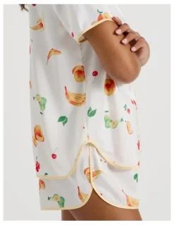 Chloe & Lola Luxe Satin Binding Short Sleeve Short PJ Set in Summer Fruit Print