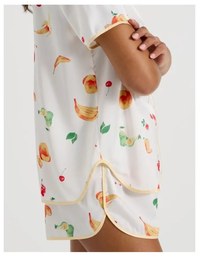 Chloe & Lola Luxe Satin Binding Short Sleeve Short PJ Set in Summer Fruit Print