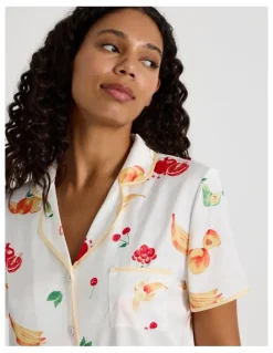 Chloe & Lola Luxe Satin Binding Short Sleeve Short PJ Set in Summer Fruit Print