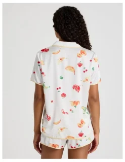Chloe & Lola Luxe Satin Binding Short Sleeve Short PJ Set in Summer Fruit Print