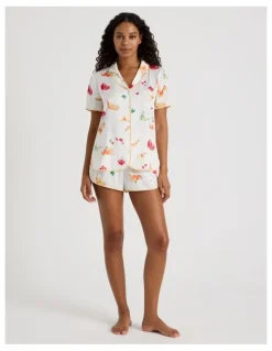 Chloe & Lola Luxe Satin Binding Short Sleeve Short PJ Set in Summer Fruit Print