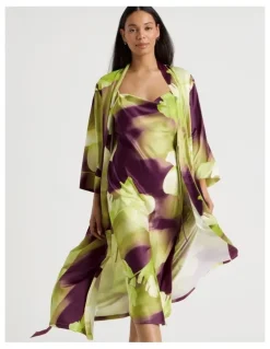Chloe & Lola Luxe Satin Cowl Neck Long Chemise in Berry Floral Print