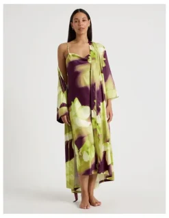 Chloe & Lola Luxe Satin Cowl Neck Long Chemise in Berry Floral Print