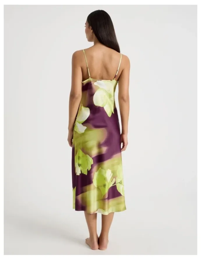 Chloe & Lola Luxe Satin Cowl Neck Long Chemise in Berry Floral Print