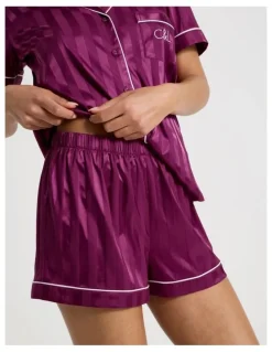 Chloe & Lola Luxe Satin Jacquard Stripe Short Sleeve Pyjamas in Berry Jacquard Stripe