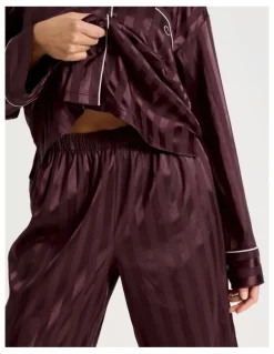 Chloe & Lola Luxe Satin Jacquard Stripe Long Sleeve Long PJ Set in Burnt Fig Jacquard