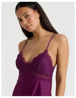 Chloe & Lola Luxe Satin Lace Bodice Chemise in Berry