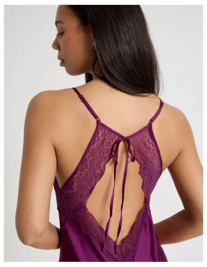 Chloe & Lola Luxe Satin Lace Bodice Chemise in Berry