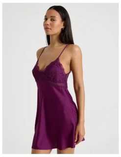 Chloe & Lola Luxe Satin Lace Bodice Chemise in Berry