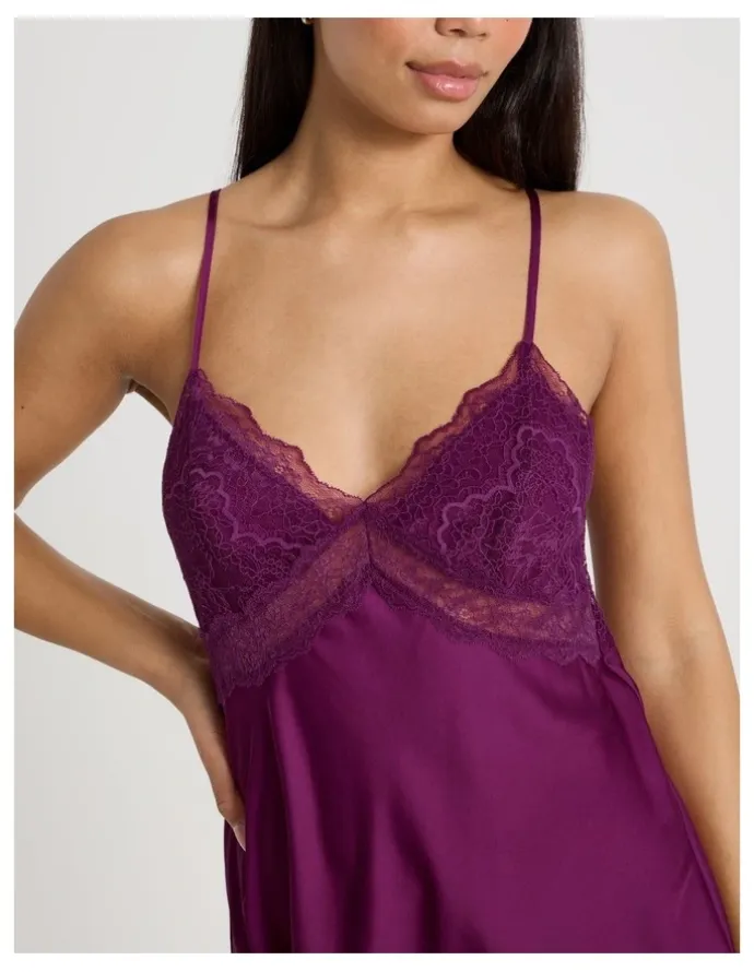 Chloe & Lola Luxe Satin Lace Bodice Chemise in Berry