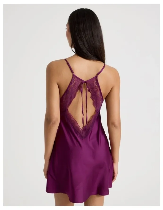 Chloe & Lola Luxe Satin Lace Bodice Chemise in Berry