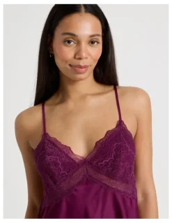 Chloe & Lola Luxe Satin Lace Bodice Cami Short Set in Berry