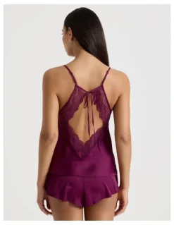 Chloe & Lola Luxe Satin Lace Bodice Cami Short Set in Berry