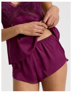 Chloe & Lola Luxe Satin Lace Bodice Cami Short Set in Berry