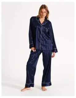 Chloe & Lola Luxe Satin Long Sleeve Pyjama Set in Navy