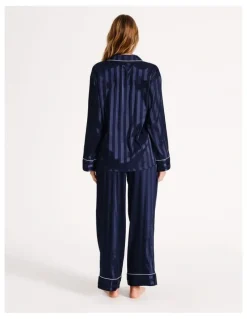 Chloe & Lola Luxe Satin Long Sleeve Pyjama Set in Navy