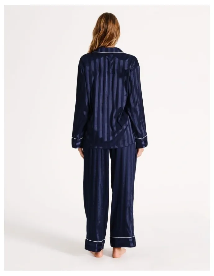 Chloe & Lola Luxe Satin Long Sleeve Pyjama Set in Navy