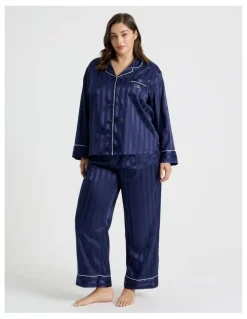 Chloe & Lola Luxe Satin Long Sleeve Pyjama Set in Navy