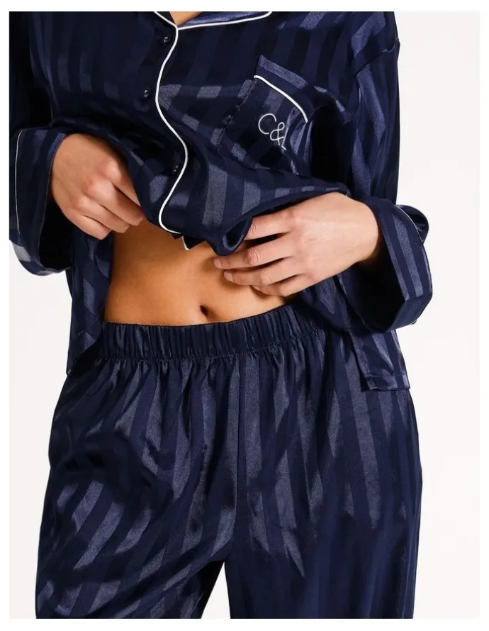Chloe & Lola Luxe Satin Long Sleeve Pyjama Set in Navy