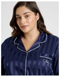 Chloe & Lola Luxe Satin Long Sleeve Pyjama Set in Navy