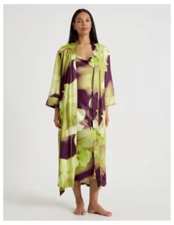 Chloe & Lola Luxe Satin Long Robe in Berry Floral Print