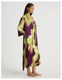 Chloe & Lola Luxe Satin Long Robe in Berry Floral Print