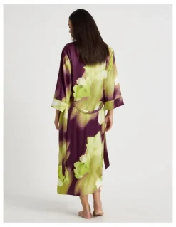 Chloe & Lola Luxe Satin Long Robe in Berry Floral Print