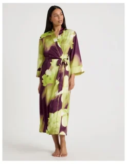 Chloe & Lola Luxe Satin Long Robe in Berry Floral Print