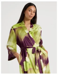 Chloe & Lola Luxe Satin Long Robe in Berry Floral Print