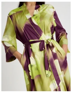 Chloe & Lola Luxe Satin Long Robe in Berry Floral Print