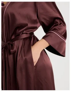 Chloe & Lola Luxe Satin Long Robe in Raisin