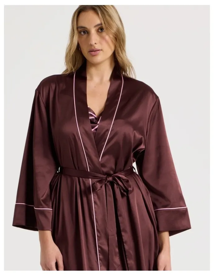 Chloe & Lola Luxe Satin Long Robe in Raisin