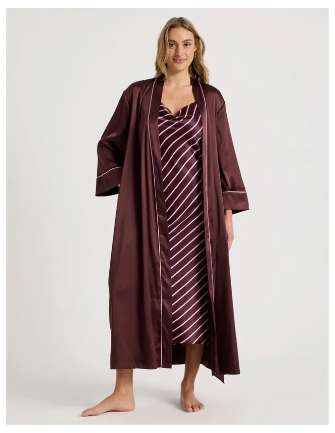 Chloe & Lola Luxe Satin Long Robe in Raisin