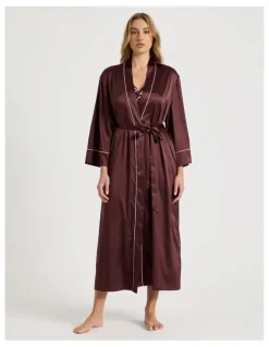 Chloe & Lola Luxe Satin Long Robe in Raisin