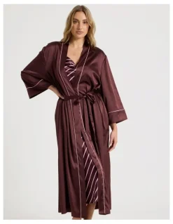 Chloe & Lola Luxe Satin Long Robe in Raisin