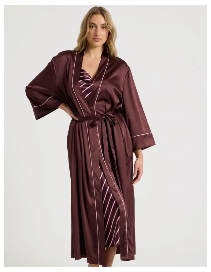 Chloe & Lola Luxe Satin Long Robe in Raisin