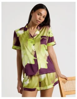 Chloe & Lola Luxe Satin Short Sleeve PJ Set in Berry Floral Print