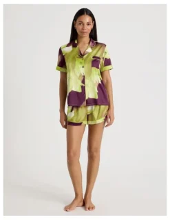 Chloe & Lola Luxe Satin Short Sleeve PJ Set in Berry Floral Print